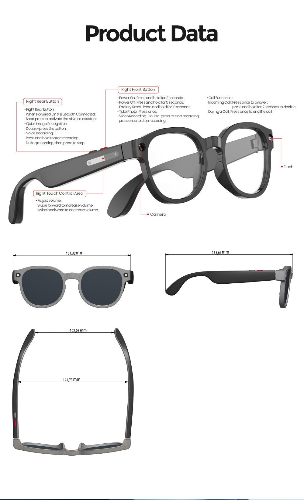 AI Smart Glasses for Men Women,8MP 1080P HD Camera Glasses,AI Voice Control,AI Photo Recognition,Real-Time Translation,Smart Sunglasses with Bluetooth Call,IP67 Waterproof for Driving,Outdoor,+2 Lenses.