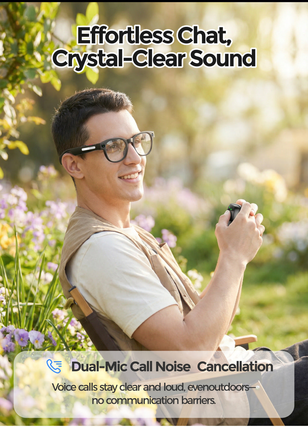 AI Smart Glasses for Men Women,8MP 1080P HD Camera Glasses,AI Voice Control,AI Photo Recognition,Real-Time Translation,Smart Sunglasses with Bluetooth Call,IP67 Waterproof for Driving,Outdoor,+2 Lenses.
