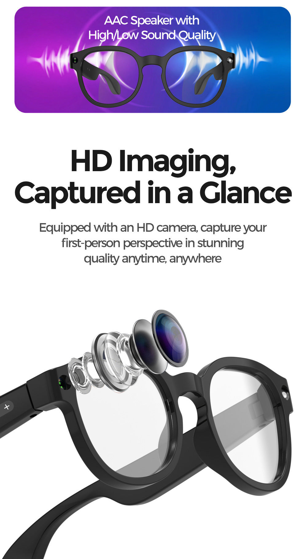 AI Smart Glasses for Men Women,8MP 1080P HD Camera Glasses,AI Voice Control,AI Photo Recognition,Real-Time Translation,Smart Sunglasses with Bluetooth Call,IP67 Waterproof for Driving,Outdoor,+2 Lenses.
