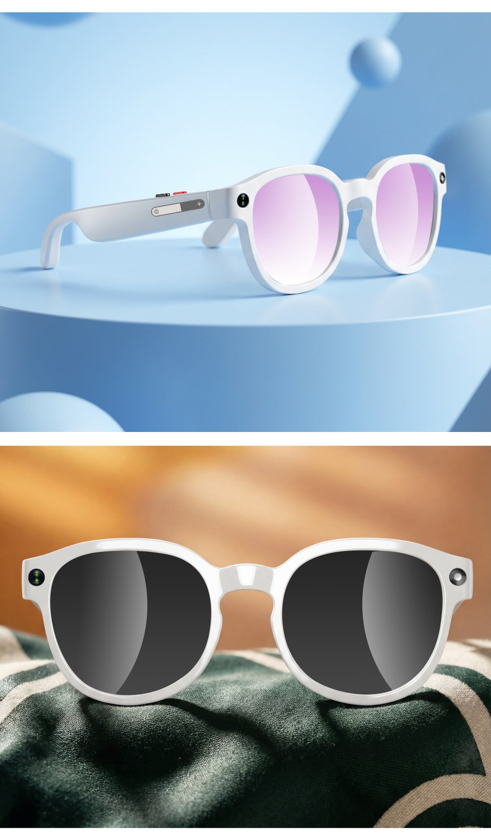 AI Smart Glasses for Men Women,8MP 1080P HD Camera Glasses,AI Voice Control,AI Photo Recognition,Real-Time Translation,Smart Sunglasses with Bluetooth Call,IP67 Waterproof for Driving,Outdoor,+2 Lenses.