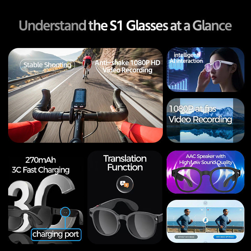 AI Camera Smart Glasses,8MP 2K HD Camera,Smart Translation.Take photos to identify items