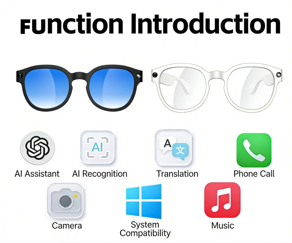 AI Smart Glasses for Men Women,8MP 1080P HD Camera Glasses,AI Voice Control,AI Photo Recognition,Real-Time Translation,Smart Sunglasses with Bluetooth Call,IP67 Waterproof for Driving,Outdoor,+2 Lenses.